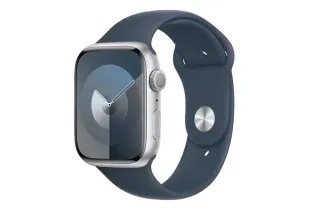 Apple Watch Series 9 45mm Silver Aluminum Case with Sport Band, Storm Blue